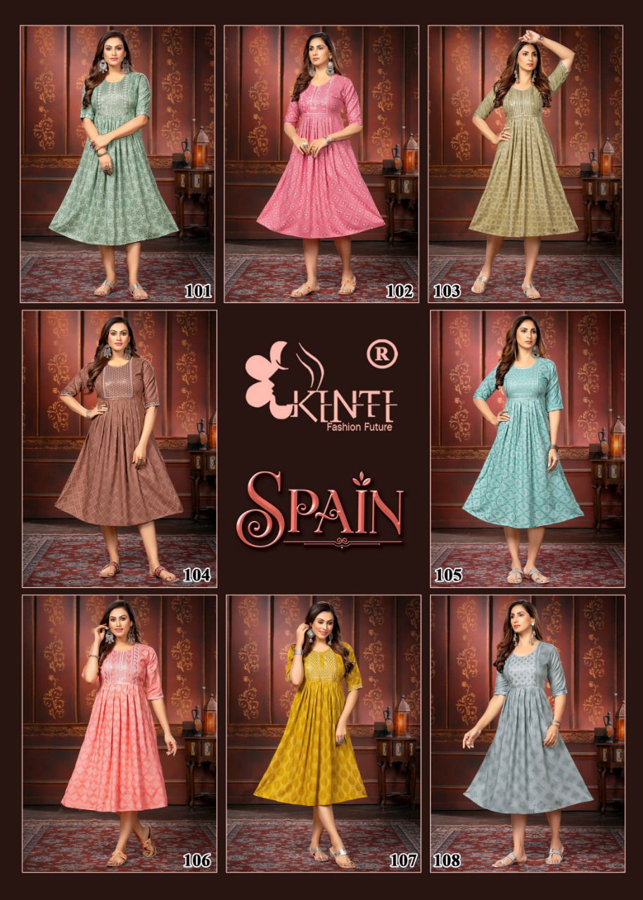 Kinti Spain Ethnic Wear Heavy Rayon Wholesale Kurti Collection